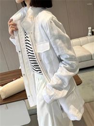 Women's Jackets Linen Thin Jacket Loose Stand Collar Simple Long Sleeve Zipper Safari Style Female Coat With Pockets