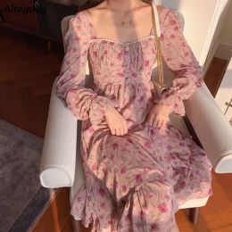 Dresses Floral Dresses Women Ruffles Korean Style Chic Trendy Popular Elegant Romantic Tender Ulzzang Slim Vestido Feminino Summer Ins