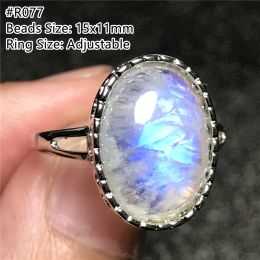 Rings Natural Moonstone Ring For Woman Lady Man Healing Love Gift Blue Light Crystal Silver Beads Stone Gemstone Adjustable Ring AAAAA