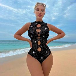 Bras Sets Sexy Hollow Out Full Rhinestone Bikini Perspective Diamond Lingerie Fishnet Bodysuit Transparent Underwear Body Socks