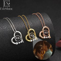 Necklaces EthShine 925 Sterling Silver Personalized Heart Photo Projection Necklace Photo Custom Jewelry Gift Birthday Lover Family Women