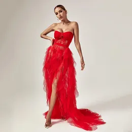 Casual Dresses Evening Party Dress Women Elegant Starpless Sleeveless Backless Maxi Sexy Off Shoulder Hollow Out Mesh Red Ball Gown