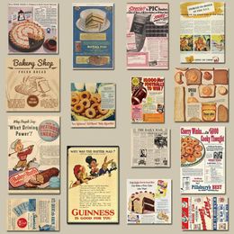 Fridge Magnets 15pcs Retro Food Wall Stickers Posters Vintage For Art Bar Door Wallpaper Refrigerator Room Home Decor Waterproof Decals