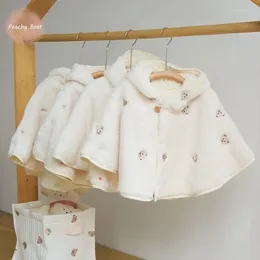 Jackets Born Baby Girl Princess Fur Embroidered Plush Cloak Infant Toddler With Hooded Cape Cotton Coat Winter Clothes 1M-3Y