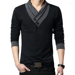 Men's Suits A3294 Fashion Brand Trend Slim Fit Long Sleeve T Shirt Men Patchwork Collar Tee V-Neck T-Shirt Cotton Shirts