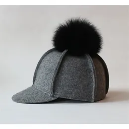 Ball Caps 202401-YK-2509263 INS CHIC Winter Real FUR Pompon Wool Felt Baseball Hat Women Leisure Visors Cap