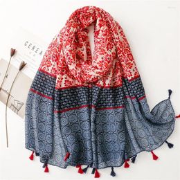 Scarves Women Fashion Bohemian Floral Patchwork Tassel Viscose Shawl Scarf Lady Print Soft Wrap Neck Snood Bufanda Muslim Hijab 180 90cm