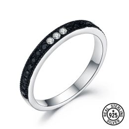 Rings YEZOXA Black Cubic Zirconia 925 Sterling Silver 3 Stone Love Band Ring For Women Size #6 #7 #8