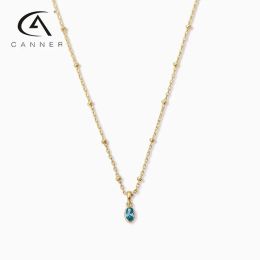 Pendants CANNER Gemstone Diamond Collarbone Necklace For Women Wedding Minimalist Ins Style S925 Sterling Silver Necklace Jewerly Gifts