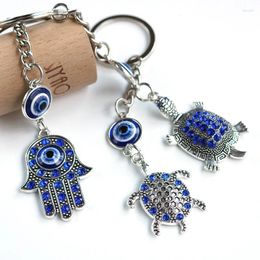 Keychains Turkish Blue Evil Eye Keychain Car Pendant With Beads Four-leaf Clover Good Luck House Keyring Amulet