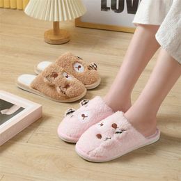 Slippers Men And Women Autumn Winter Cute Cartoon Pig Cotton Indoor Household Bedroom Warm Ears Bear Plush