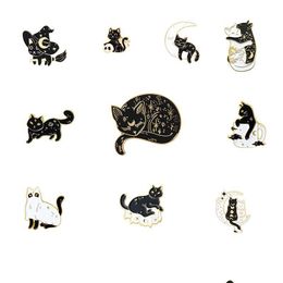 Tools# Cartoons Cute Mystical Slee Cat Brooch Pins Enamel Metal Badges Lapel Pin Brooches Jackets Jeans Fashion Jewellery Accessories Dhqwr