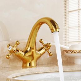 Bathroom Sink Faucets Brass Cold And Mixer Tap European Antique Faucet Gold Washbasin Double Handle Single Hole
