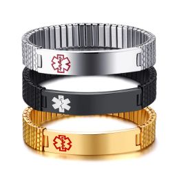 Bracelets Vinterly Medical ID Bracelet Customized Name Adjustable Elastic Alert Personalized Luxury Stainless Steel Message Reminder