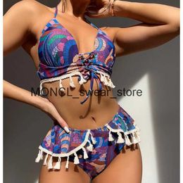 Women's Swimwear 2023 New High Waist Bandage Bikini Set For WomenPrinted Ruffle Bikinis Push Up Strappy Brazilian Biquini SwimsuitH24220