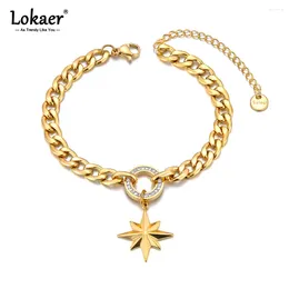 Charm Bracelets Stainless Steel 18k Gold Plated Circle & Stae Cuban Chain Bracelet Necklace Fashion Statement Waterproof Jewelry