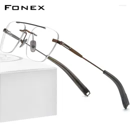 Sunglasses Frames FONEX Titanium Glasses Frame Men Rimless Square Prescription Eyeglasses Men's Myopia Optical Frameless Eyewear DTX419