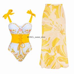 Women's Swimwear New Underwire One Piece Swimsuit with Skirt Print Tummy Control Vintage Retro Bathing Suit Bodysuit MonokiniH24221