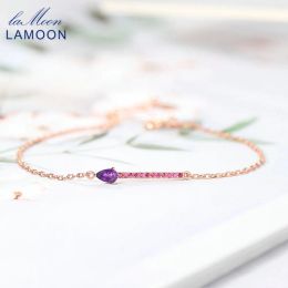 Bangles LAMOON 925 Silver Elegant Bracelet For Women Water Drop Natural Amethyst Gemstone 18K Rose Gold Plated Fine Jewellery LMHI049
