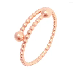 Cluster Rings Real Pure 18K Rose Gold Band Women Lucky Beads Glossy Double Ball Ring 1.01g/US Size 6