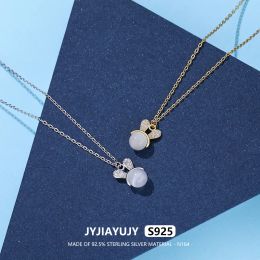 Necklaces JYJIAYUJY 100% Sterling Silver S925 Necklace 11MM Rabbit Design Moon Stone With Zircon Fashion Jewelry Gift Daily Use N164