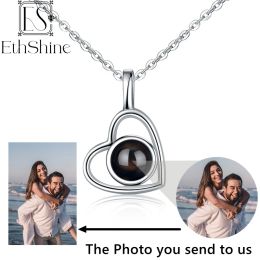 Necklaces EthShine Personalized Heart Photo Projection Necklace 925 Sterling Silver Mother's Day Gift Photo Custom Jewelry Birthday Gifts