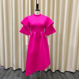 Ethnic Clothing Solid Dresses For Women Summer 2024 Fashion Elegant O Neck Dress Slim High Waisted Butterfly Sleeve Evening