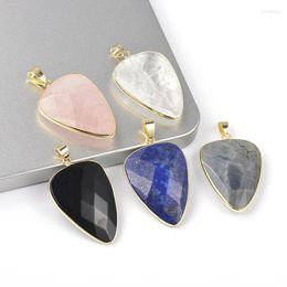 Pendant Necklaces Shield Shape Faceted Lapis Labradorite Rose Quartz Crystal Black Onyx Natural Stone