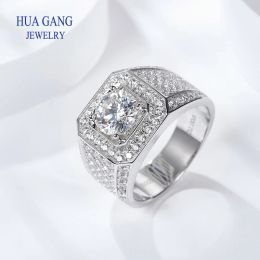 Rings Real D Colour Moissanite Ring For Men Sterling Silver 1/2/3 Carat Round Brilliant Diamonds Engagement Ring Male Wedding Jewellery