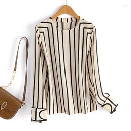 Women's Blouses Birdsky 1PC Women Blouse Pullover Top Shirt Office Lady Long Sleeve Real Mulberry Silk Stripe S-797