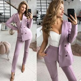 New Light Purple Women Suits Lady Formal Business Office Tuxedos Mother Wedding Party Special Occasions Ladies Two-Piece Set Jacket Pants A36