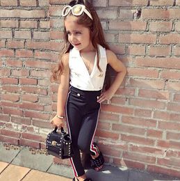 Girls Baby Sets Clothes Kids Fashion White Sleeveless Tops Black Pants 2pcs Children Summer Suit Girl Outfits