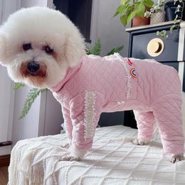Dog Apparel Pet Jumpsuit Warm Cotton Puppy Clothes Thicken Fleece Lined High Neck Pyjamas Protect Belly Overalls For Small Dogs Coat