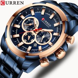 CURREN Fashion Casual Stainless Steel Watches Men's Quartz Wristwatch Chronograph Sports Watch Luminous pointers Clock Male295O
