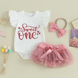 Clothing Sets Baby Girls Summer Outfits Letter Print Rompers And Casual Elastic Tulle Skirt Headband Set Cute Clothes