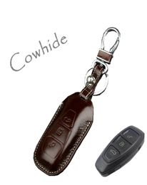 genuine leather Key Cover holder for ford Focus 3 Kuga Ecosport CMax Mondeo Fusion smart remote key case wallet holder keychain r5792686