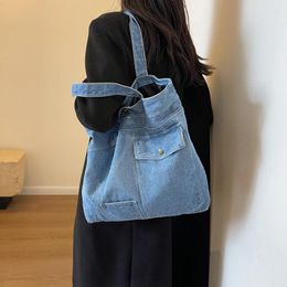 Evening Bags 2024 Style Women Denim Shoulder Daily Cute Tote Multi-function High Compacity Leisure Soft Surface Students Handbags