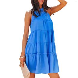 Casual Dresses Women Ruffle T Shirt Sleeveless Ladies Summer Loose Dress Half High Collar Waisted Boho Style Daily Outfit