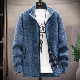 Men's Sweaters Fashion Stand Collar Knitted Zipper Pockets Casual Cardigan Clothing 2024 Winter Oversized All-match Warm Tops