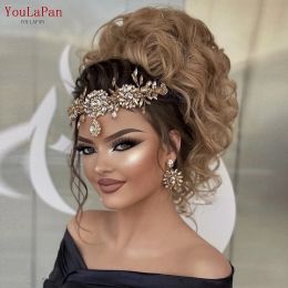 Jewellery Youlapan Hp440 Golden Bridal Headband Forehead Crown for Wedding Hair Accessories Rhinestone Bride Tiara Women Headdresses