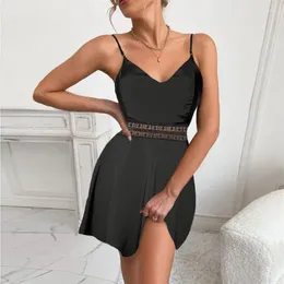 Casual Dresses Sexy Backless Lace Dress Womens Fashion Tunic Sling V Neck Solid Color Pullover Bohemia Sleeveless Spring Summer