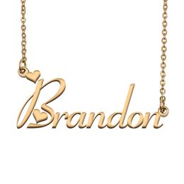 Brandon Name Necklace Pendant for Women Girls Birthday Gift Custom Nameplate Children Best Friends Jewelry 18k Gold Plated Stainless Steel Pendant