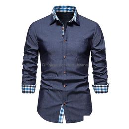 Men'S Casual Shirts Mens Parklees 2022 Autumn Plaidwork Formal For Men Slim Long Sleeve White Button Up Shirt Dress Business Office Dhz8T