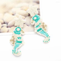 Dangle Earrings FLOLA Blue Seahorse Handmade Beaded Stone For Women Summer Beach Big Geometric Bohemia Jewellery Ersu07