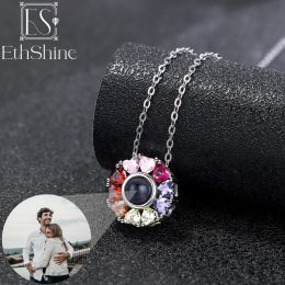 Necklaces ETHSHINE 925 Sterling Silver Custom Photo Projection Necklace Women Family Flower Pendant Personalized Jewelry Mother's Day Gift