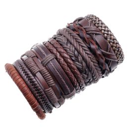 Bracelets 10pc Vintage Hippie Braided Leather Bracelet Multilayer Wide Charm Biker Women Men Wristbands Bangle Rock Retro Fashion Jewellery