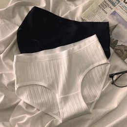 Women's Panties Women Soild Cotton Briefs Thread Striped Girls Underwear Seamless Comfortable Breathable Mid-waist Lingerie Underpants