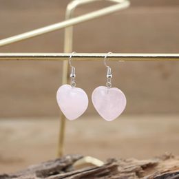 Natural Stone Rose Quartzs Heart Earrings Healing Crystal Lapis Dangle Earring Reiki Eardrop Women Party Wedding Jewelry