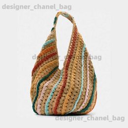Totes Casual Colourful Striped het Women Shoulder Bags Handmade Knitted Large Woollen Woven Lady Handbags Big Shopper Purse T240220