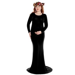 Dresses VOGUEON Women Photography Maternity Dresses Pregnant Long Sleeve o Neck Stretchy Maxi Dress Baby Shower Fashion Party Gown